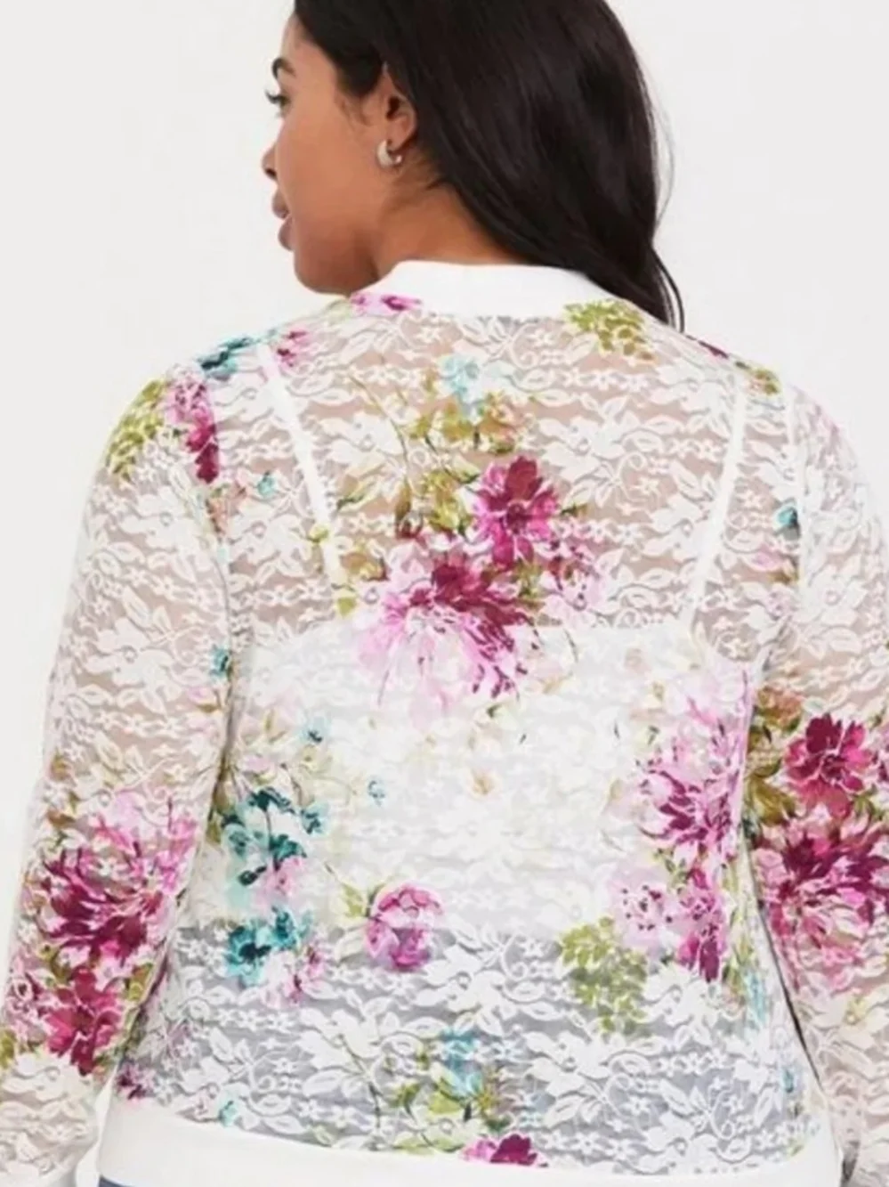 Torrid White Floral Lace Zip-Up Sweater - Picture 8 of 9